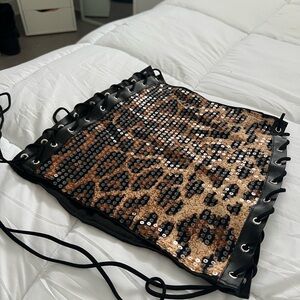 Leopard Print Sequin skirt